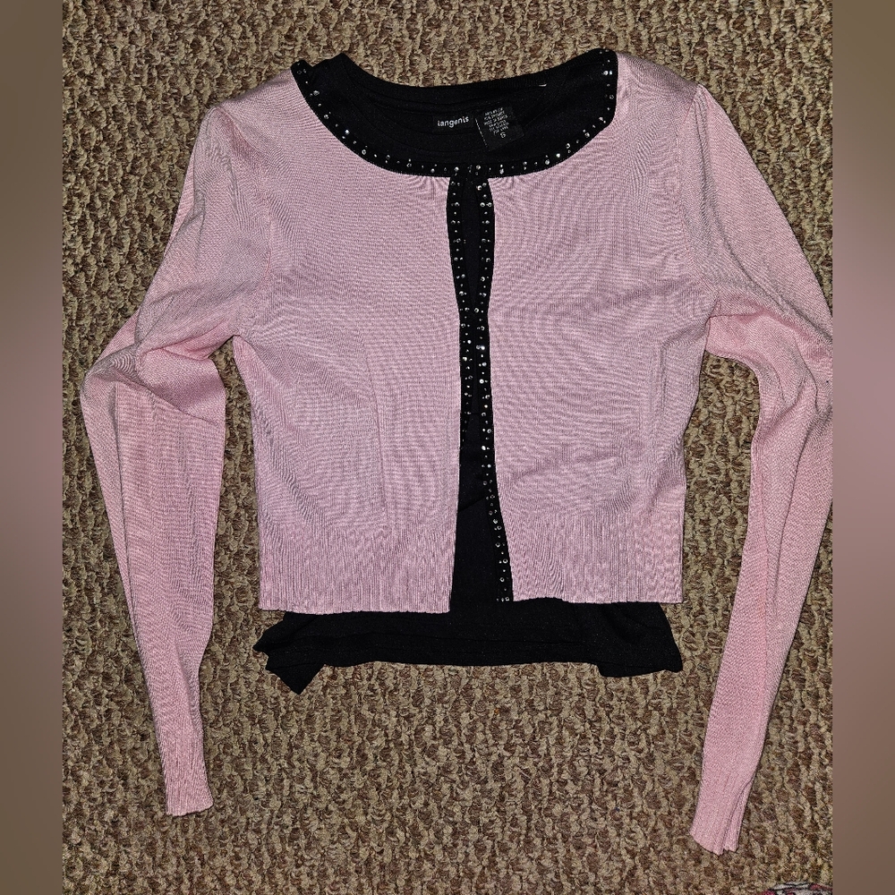 Studio Pink Cardigan with Black Studded Trim